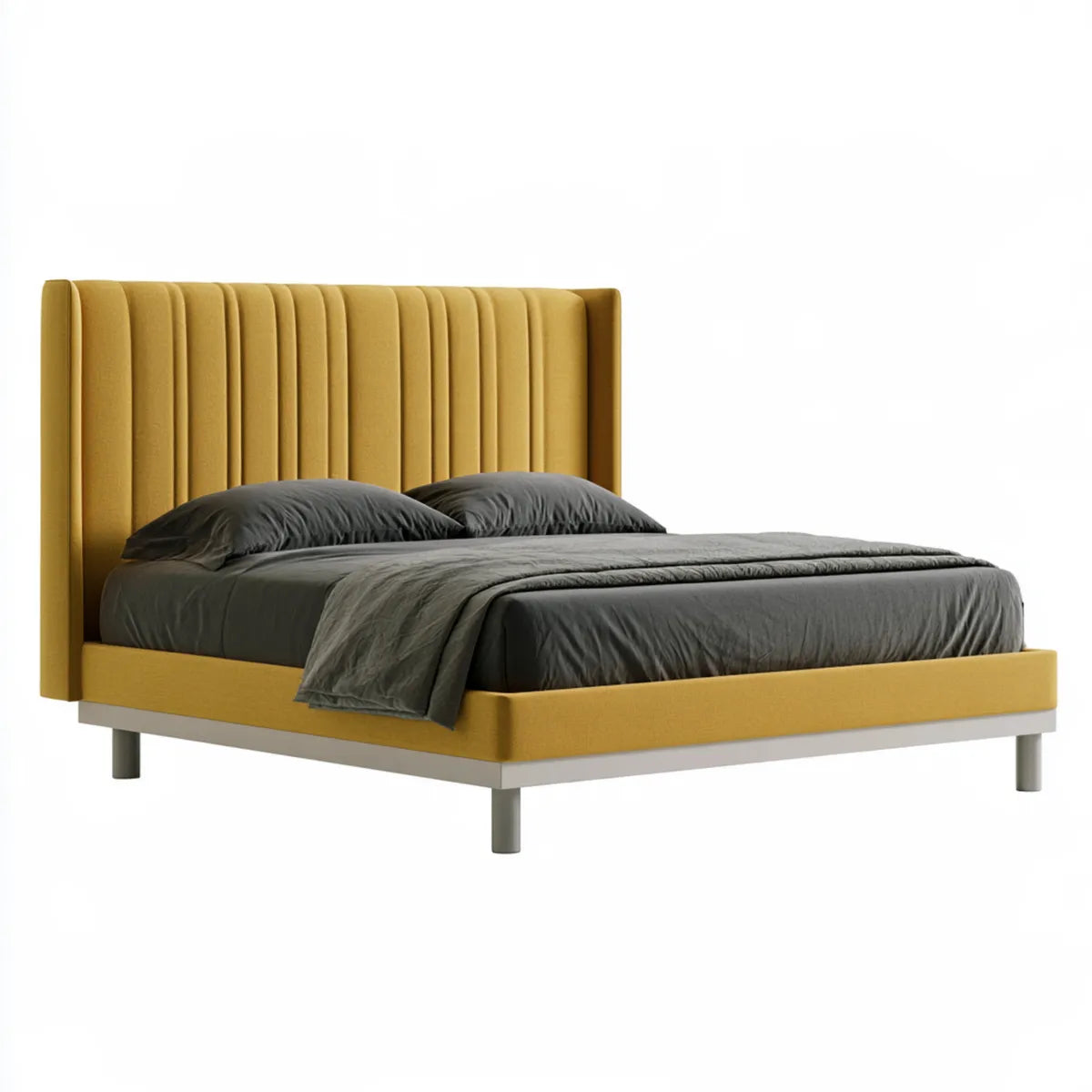 King Upholstered Platform Bed, 80 x 85 x 54 in, Mustard Yellow Velvet Bed Frame