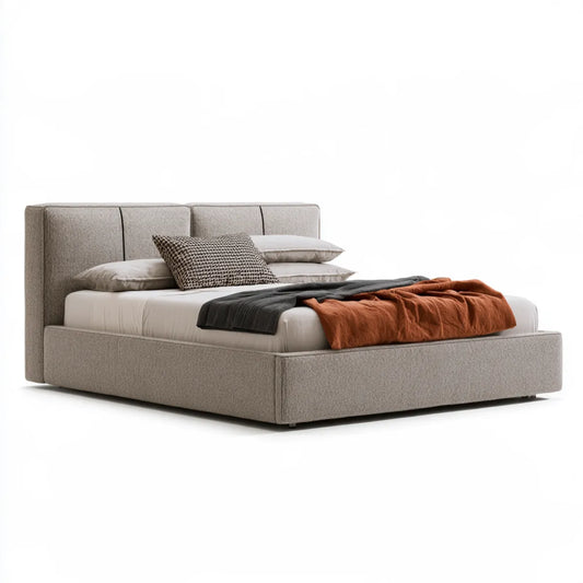 Queen Storage Bed, 65 in W x 87 in L x 45 in H, Taupe Polyester Upholstered Bed Frame