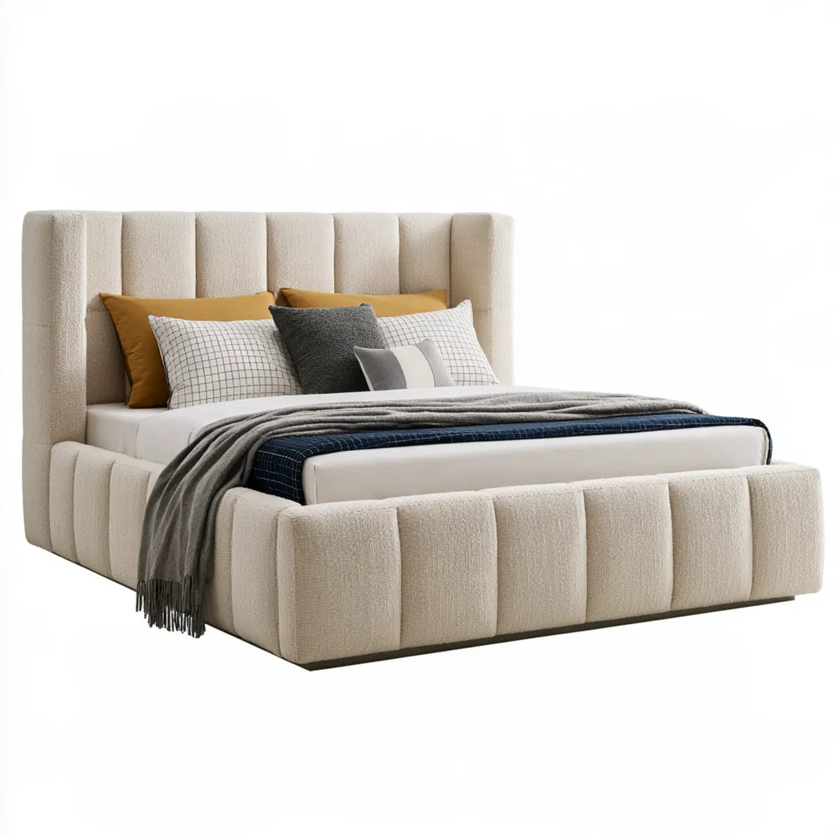 Queen Storage Bed, 64 x 86 x 50 in, Beige Polyester Upholstered Platform Bed