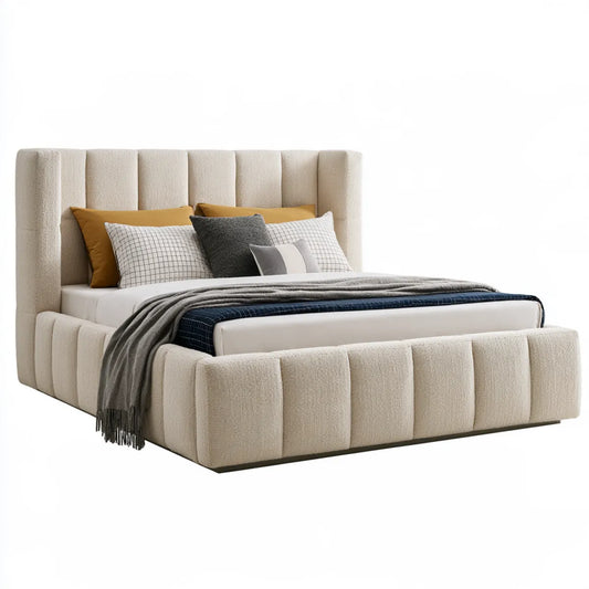 Queen Storage Bed, 64 x 86 x 50 in, Beige Polyester Upholstered Platform Bed