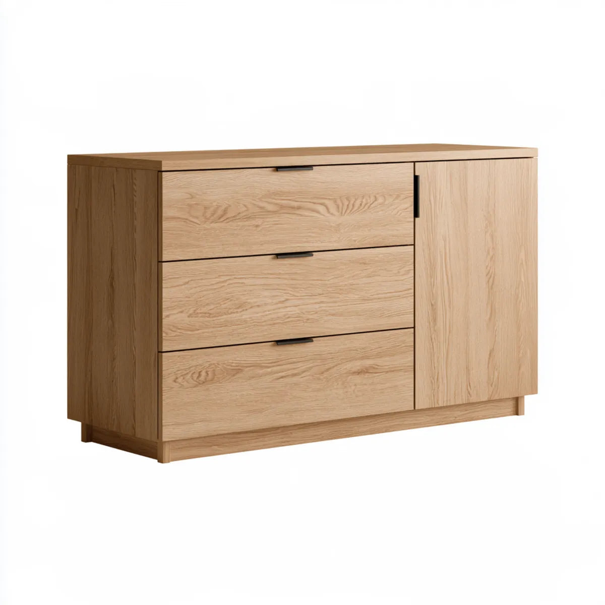 Wood Storage Dresser with 3 Drawers and Side Cabinet Door, 59.1 x 17.7 x 31.5 in, Natural Oak Veneer