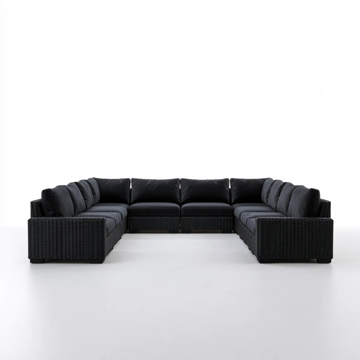 7-Piece U-Shaped Outdoor Sectional Sofa Set, Black PE Rattan with Polyester Cushions, 138 x 83 x 30 in
