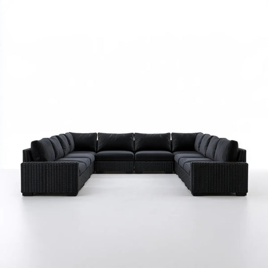 7-Piece U-Shaped Outdoor Sectional Sofa Set, Black PE Rattan with Polyester Cushions, 138 x 83 x 30 in