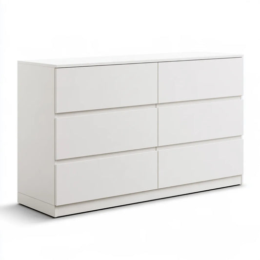 White Engineered Wood 6-Drawer Dresser, 60 x 18 x 30 in