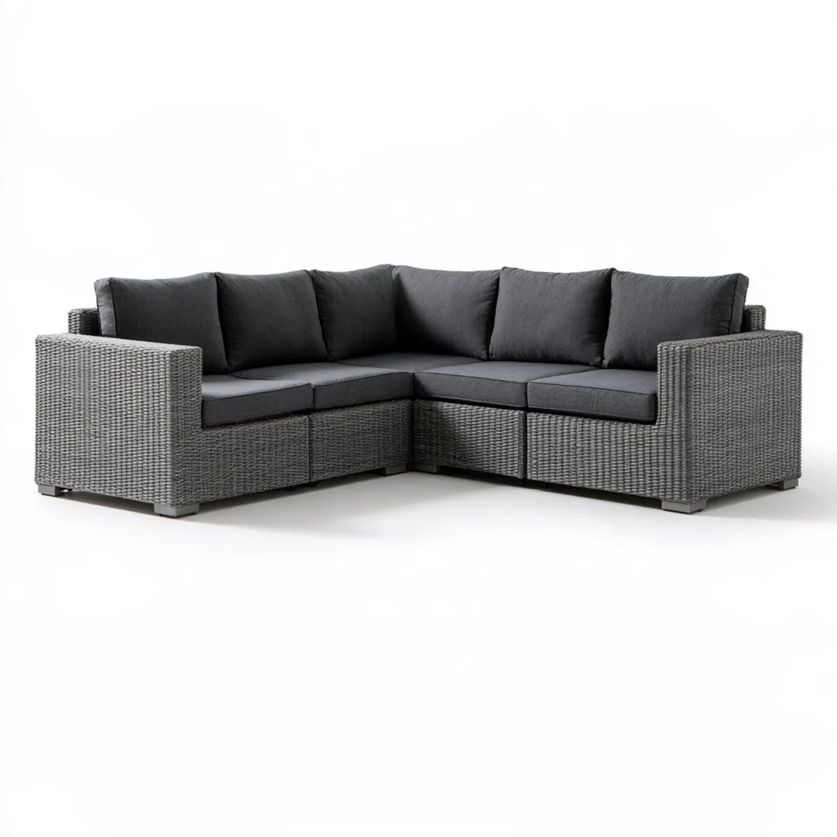 4-Piece Outdoor Wicker Sectional Sofa Set, Gray PE Rattan with Dark Gray Cushions, 78.7 x 78.7 x 25.6 in