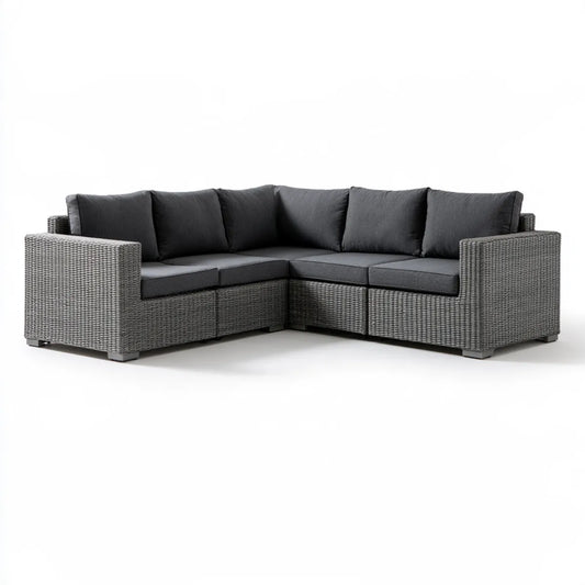 4-Piece Outdoor Wicker Sectional Sofa Set, Gray PE Rattan with Dark Gray Cushions, 78.7 x 78.7 x 25.6 in