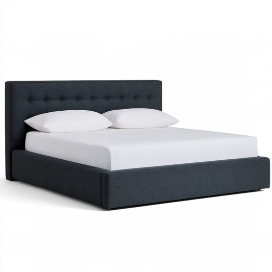 Queen Storage Bed Frame, 64 x 87 x 49 in, Charcoal Gray Polyester Upholstered Rectangular Bed