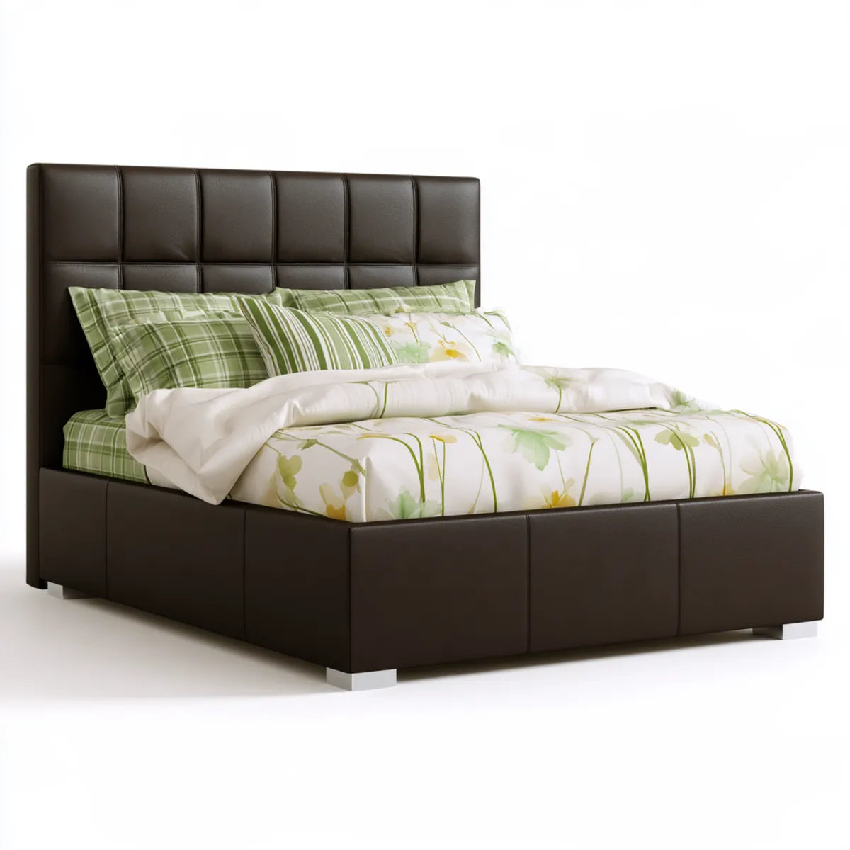 Queen PU Leather Upholstered Platform Bed Frame, Dark Brown, 64 x 85 x 50 in
