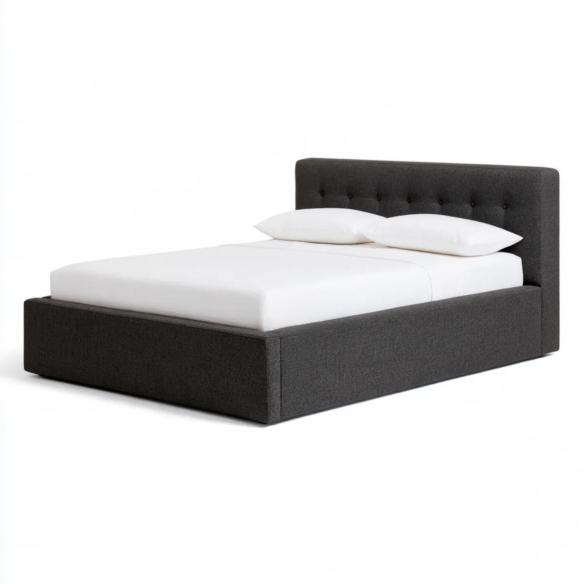 Queen Storage Bed Frame, 64 x 85 x 46 in, Dark Gray Polyester Upholstered Platform Bed with Tufted Headboard