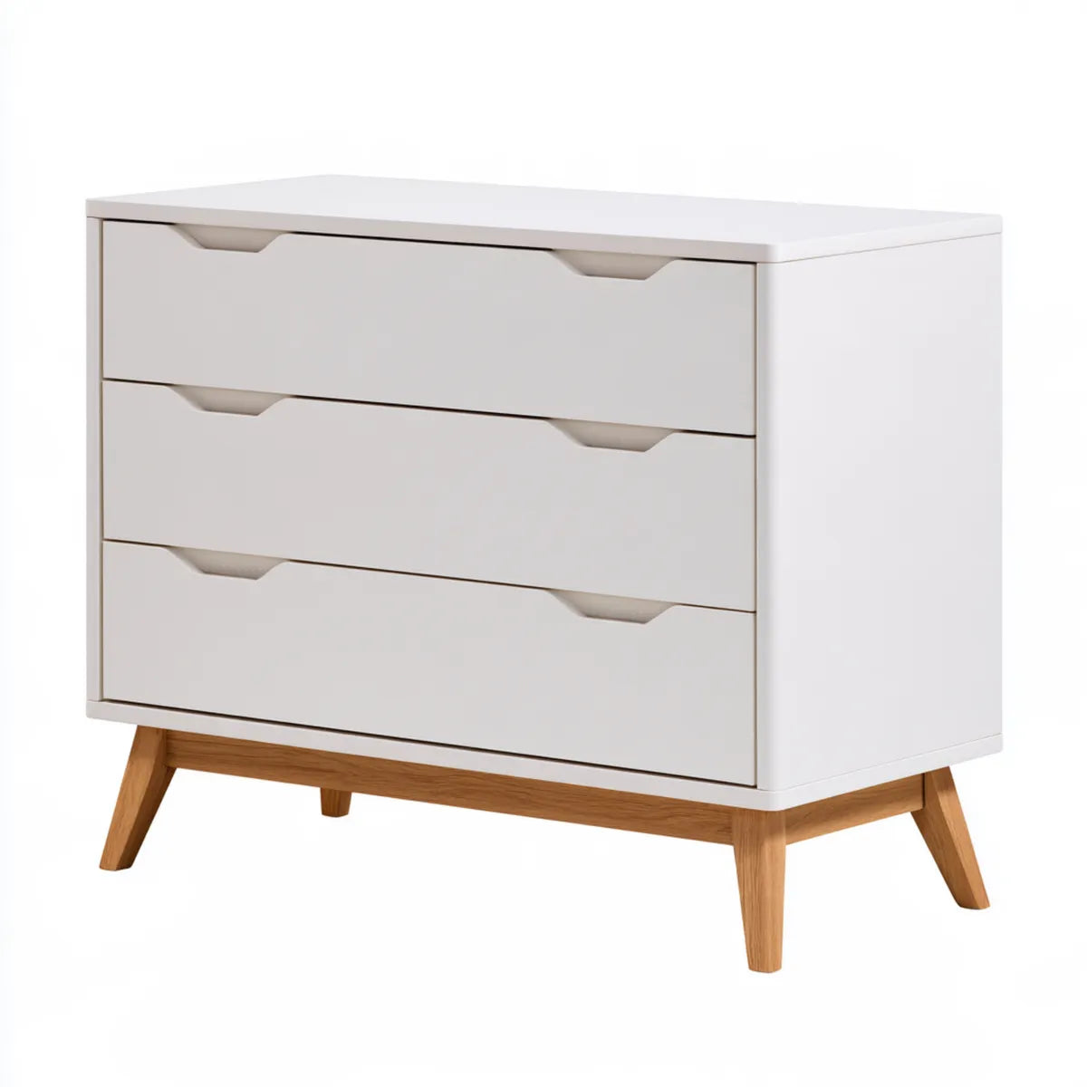 3-Drawer Dresser, White Engineered Wood and Solid Rubberwood, 47.2 x 15.7 x 31.5 in
