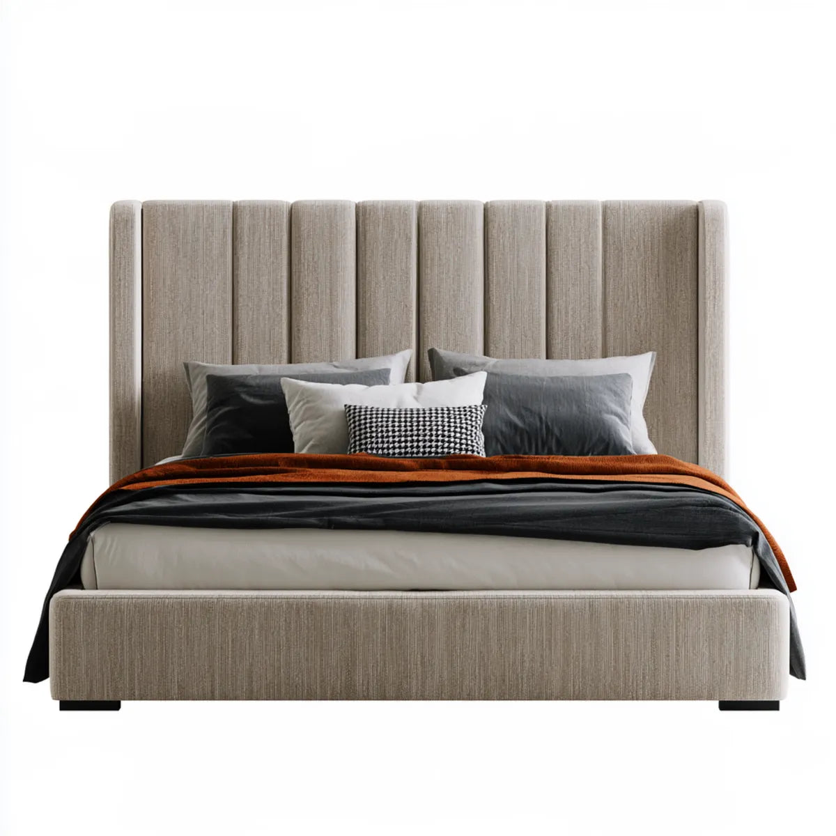 Queen Beige Polyester Upholstered Storage Bed with Channel-Tufted Headboard, 64 in W x 86 in L x 56 in H